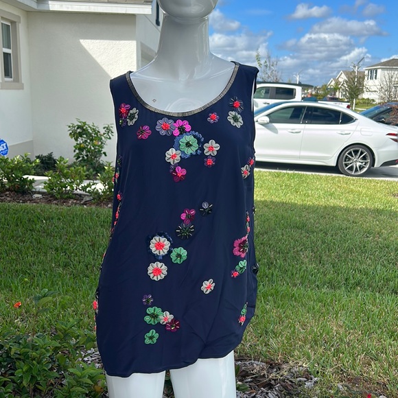 Boden Tops - BODEN BLUE SILK BEADED SHIRT TOP BLOUSE SIZE 10